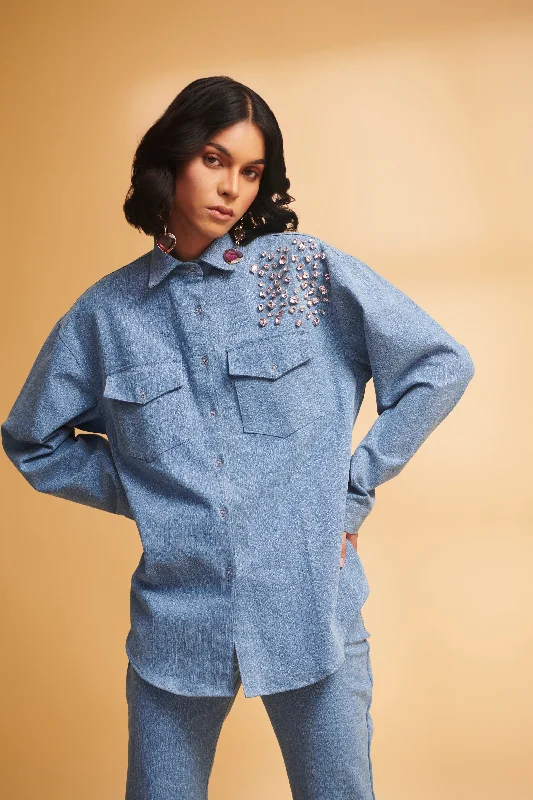ASTRA Crystal Shacket Relaxed Fit Blouse
