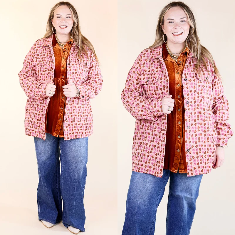 Autumn Brunch Floral Print Corduroy Shacket in Dusty Pink Lightweight Linen Blouse