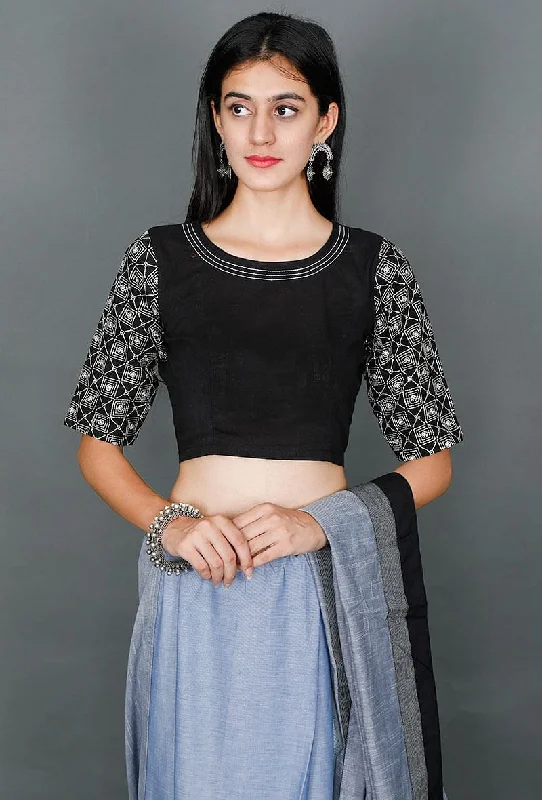 Black Blouse With White Kantha Embroiderey Vintage Lace Blouse
