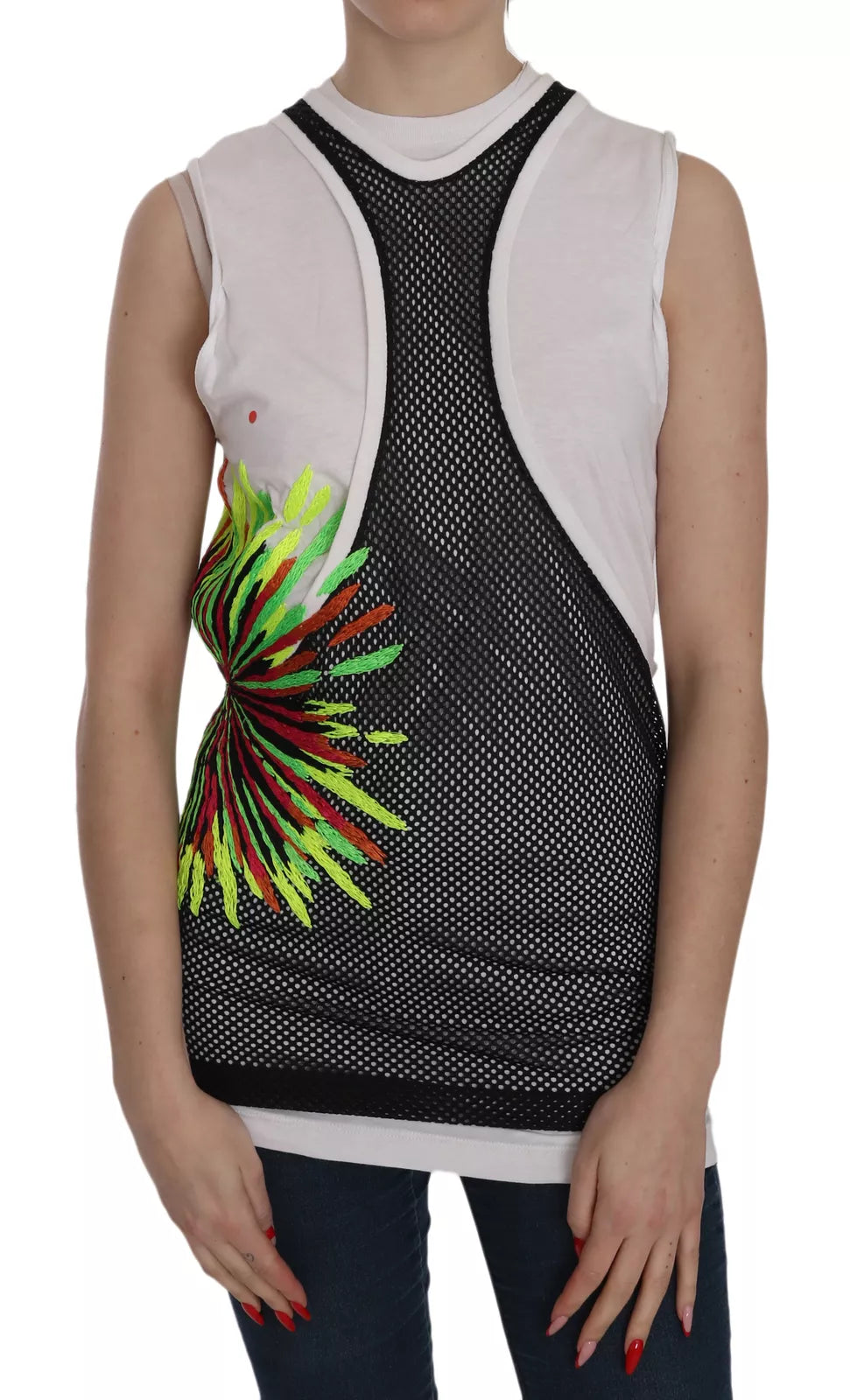 Black White Crew Neck Sleeveless Cotton Blouse Classic Minimalist Blouse