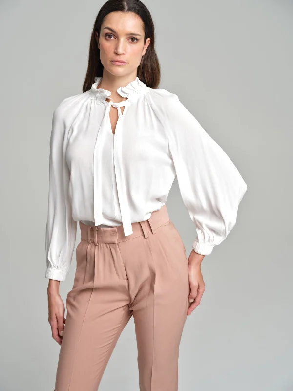 Blouse with flower apliqué on neckline Soft Satin Blouse