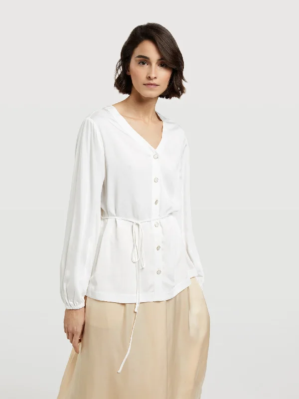 Blouse With Self-Fabric Belt Modern Work Blouse