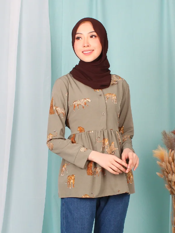 CHEETAH WAIST TIE BLOUSE BT946 Vintage Polka Blouse