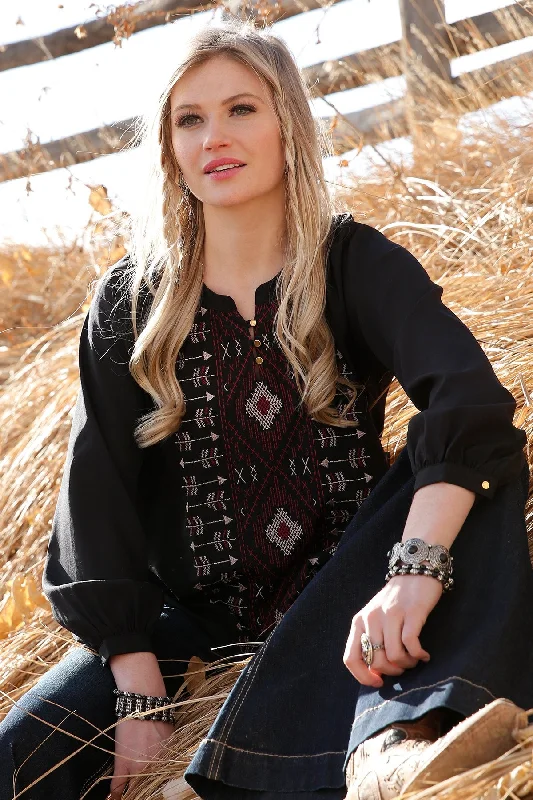 Cruel Denim Ladies Black Peasant Blouse - CTW7377001 - On Sale Chic Wrap Blouse