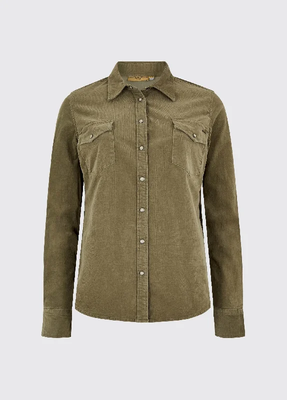 Angelica Corduroy Blouse - Dusky Green Classic White Blouse