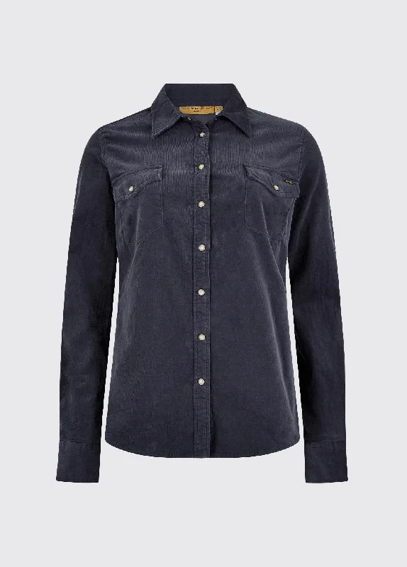Angelica Corduroy Blouse - Indigo Embroidered Floral Blouse