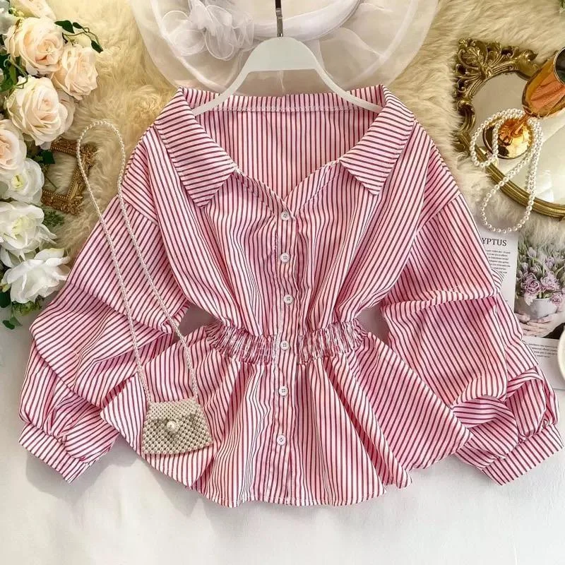 Donna Striped Blouse Polished Work Blouse
