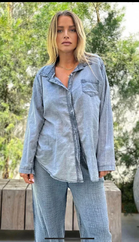 E  new vual blouse gray Feminine Puff Blouse
