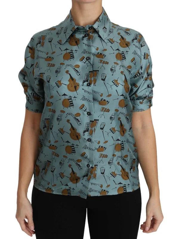 Elegant Multicolor Silk Blouse With Collar Peter Pan Collar Blouse