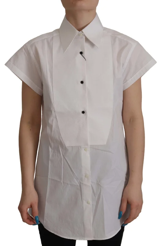 Elegant Sleeveless Tuxedo Blouse With Crystal Buttons Delicate Bow Blouse