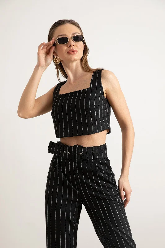 Female Striped Crop Blouse Satin Long Blouse