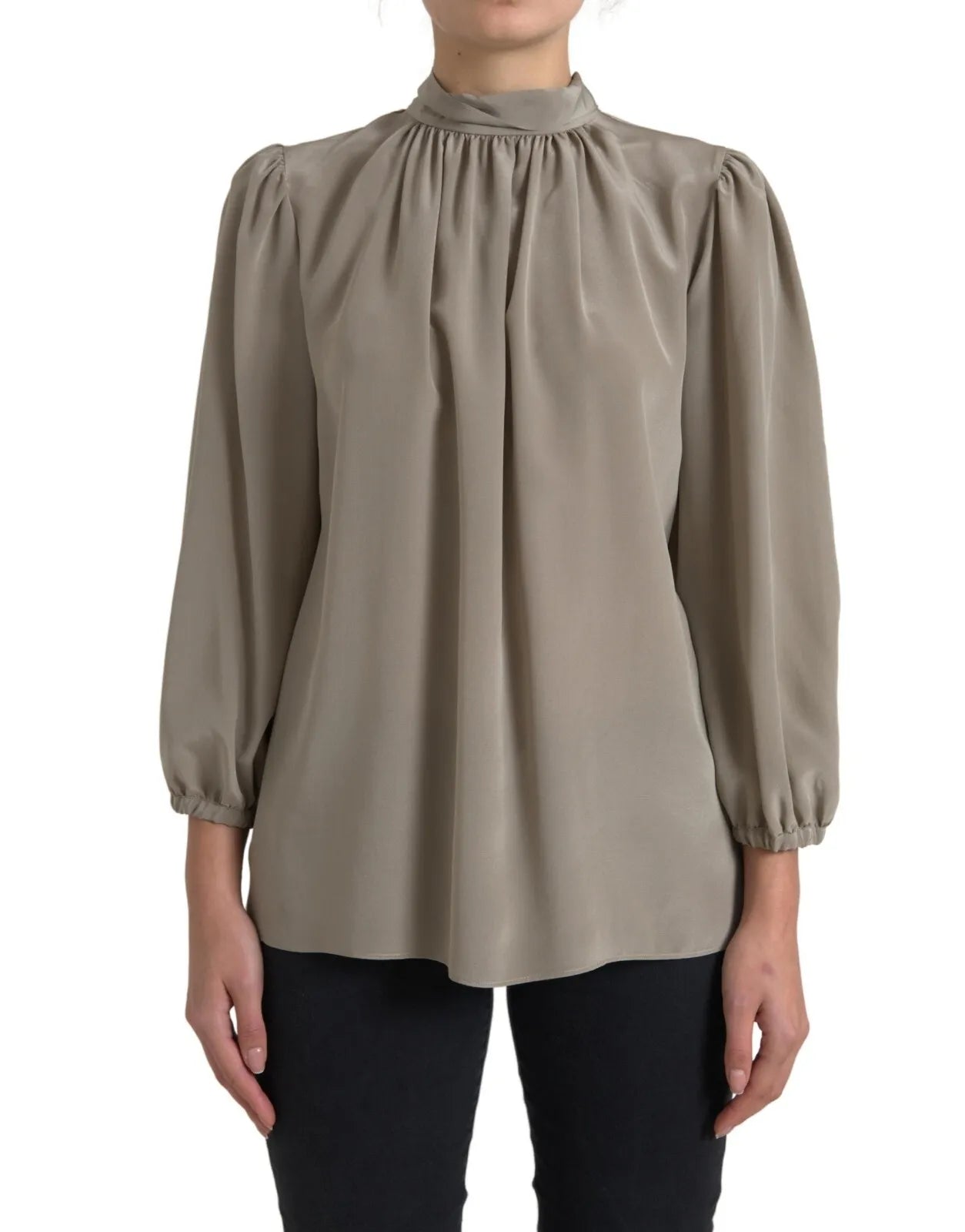 Gray Mock Neck Long Sleeves Top Blouse Backless Summer Blouse