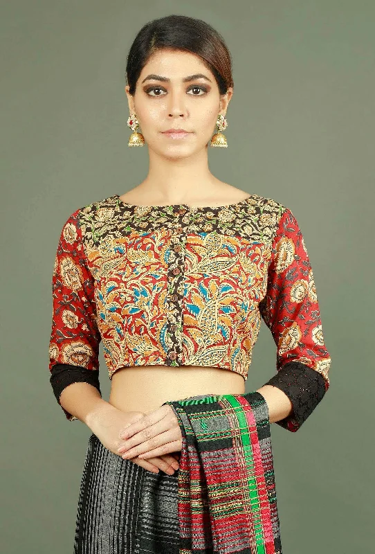 Kalamkari Patchwork Pure Cotton Blouse Floral Chiffon Blouse