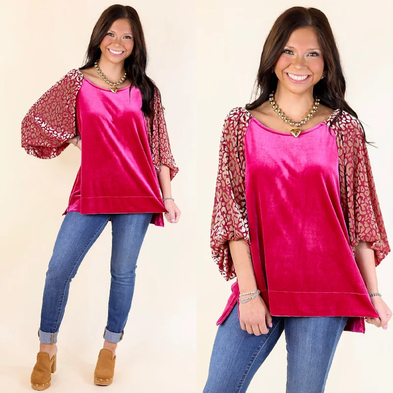 Keeping Warm Animal Print Velvet Half Sleeve Blouse in Raspberry Red Short Sleeve Blouse