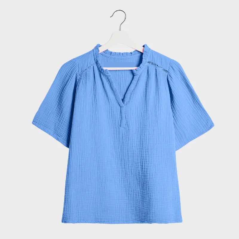 Ladies Double Cloth V-Neck Blouse Delicate Bow Blouse