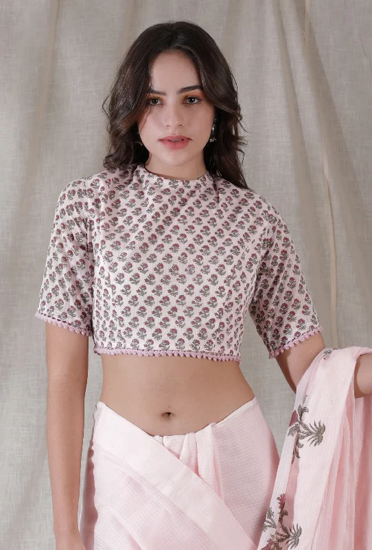 Lemonade pink color kota cotton blockprinted blouse Feminine Pastel Blouse