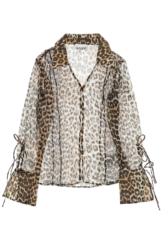 GANNI leopard print chiffon blouse Lightweight Linen Blouse