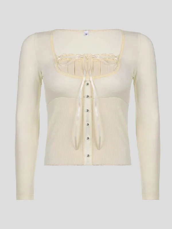 Coquette Long Sleeve Blouse Top Lightweight Floral Blouse