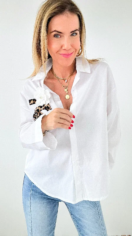 Luxe Leopard Italian Blouse Gathered Detail Blouse