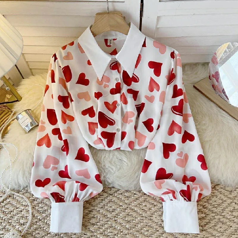 Martha Hearts Blouse Versatile Layering Blouse