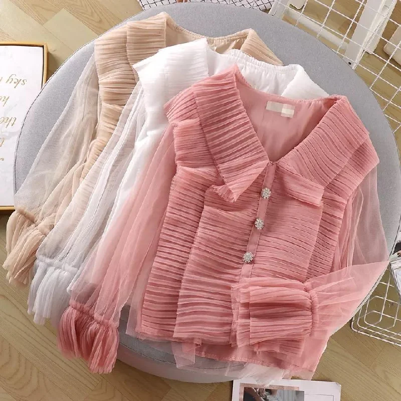 Millie Ruffled Blouse Textured Cotton Blouse