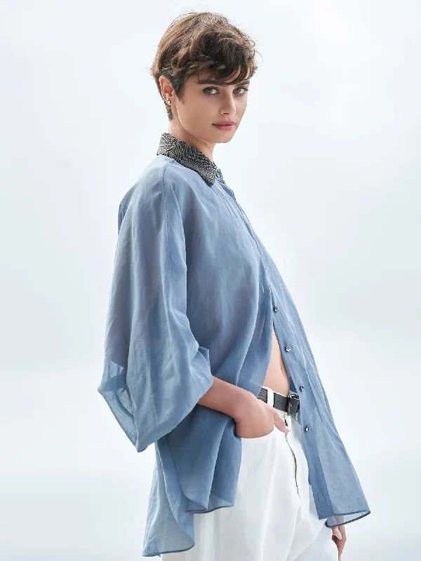 Monili Collar Organza Blouse Soft Modal Blouse