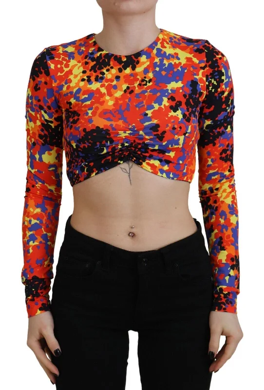 Multicolor Cami Long Sleeves Cropped Blouse Top Balloon Sleeve Blouse