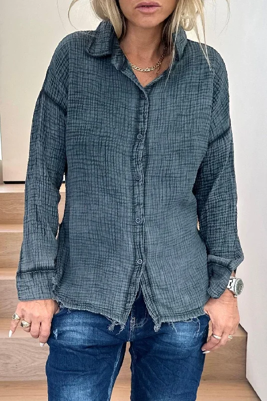 New pique blouse black Side Tie Blouse