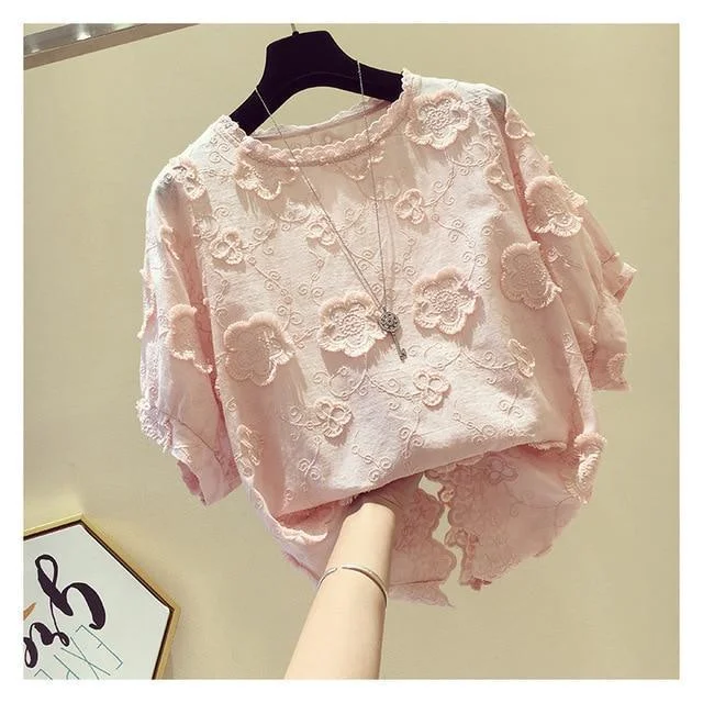 Odeya O-Neck Floral Blouse Feminine Ruffle Blouse