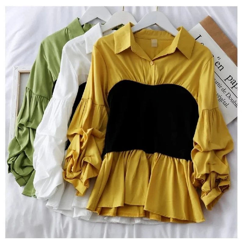 Panelled Lantern Sleeve Blouse Classic Minimalist Blouse