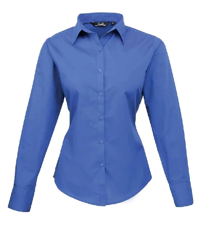 Premier Ladies Long Sleeve Poplin Blouse Mandarin Collar Blouse
