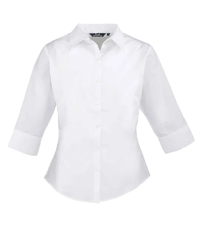 Premier Ladies 3/4 Sleeve Poplin Blouse Classic White Blouse