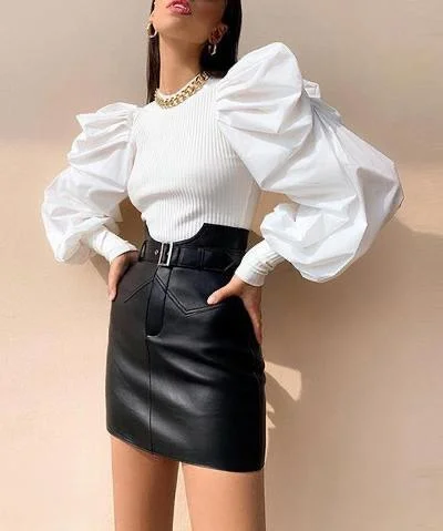 Puffed Sleeve Bradshaw Blouses Loose Fit Blouse