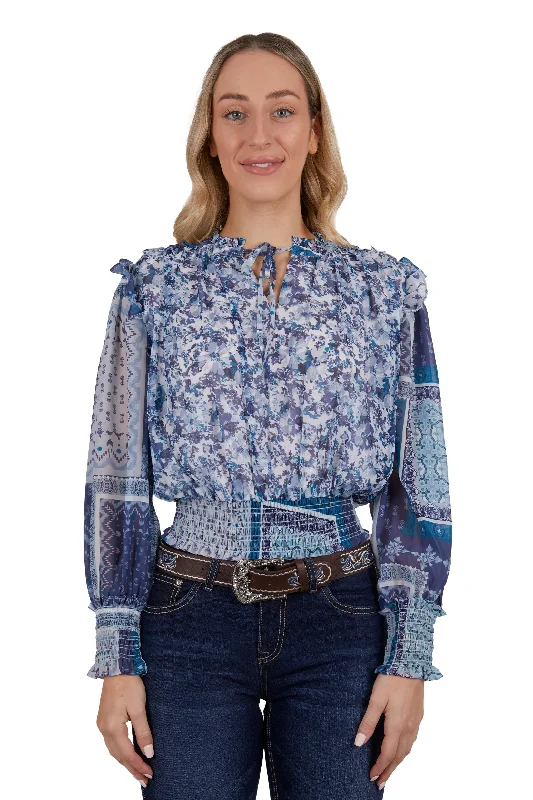 Pure Western Ladies Vivian Blouse - Navy - P4W2543912 Casual Button Blouse