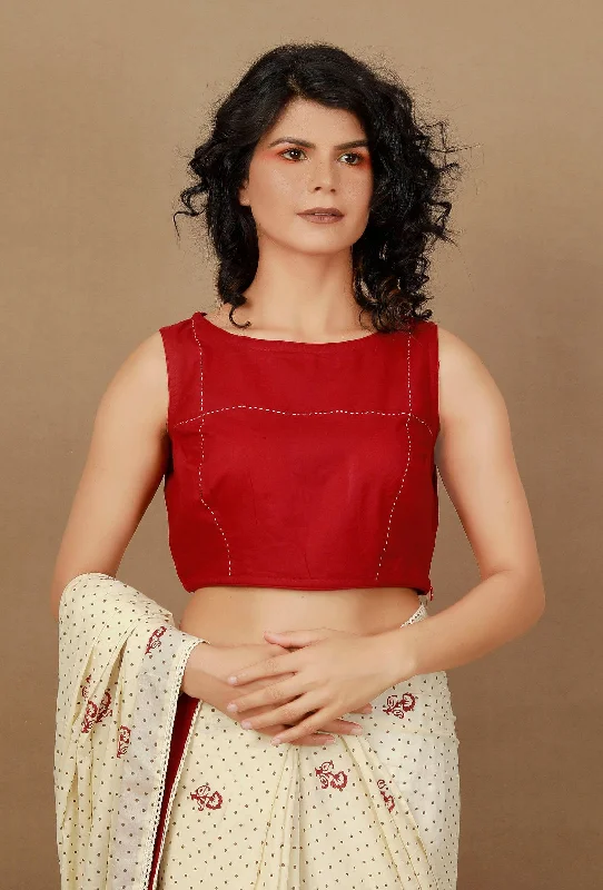 Red Cotton Blouse Sleeveless Summer Blouse