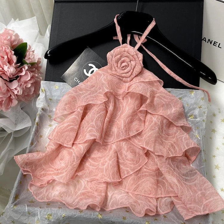 Reya Ruffled Rosette Blouse Stretchy Fitted Blouse