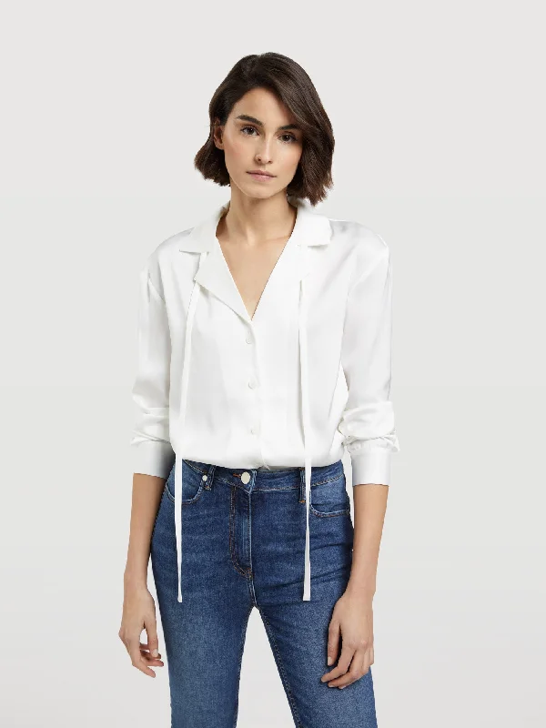 Satin Blouse With Collar Straps Soft Knit Blouse