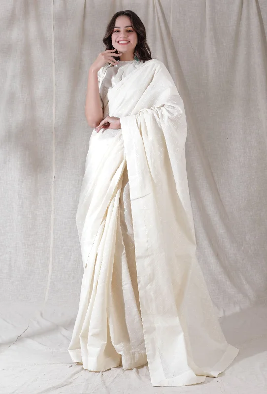 Set of 2- Off white shimmer stripe cotton blouse with cotton saree Silky Tunic Blouse