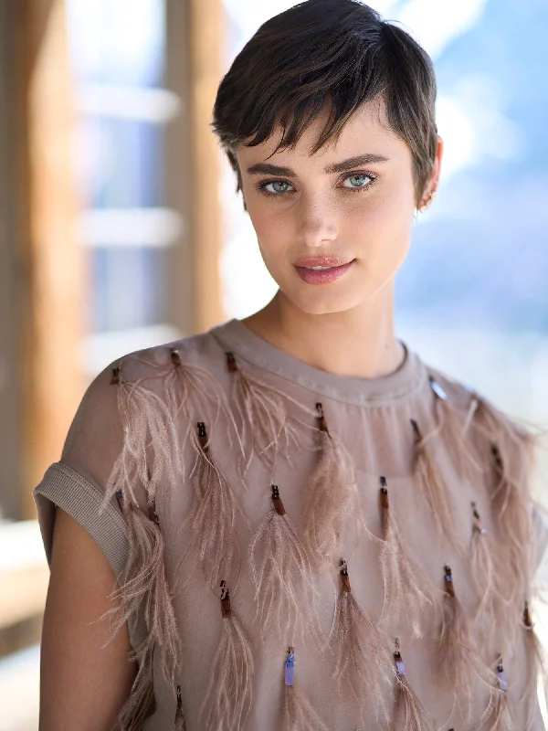 Silk Feather Blouse Feminine Tie Blouse