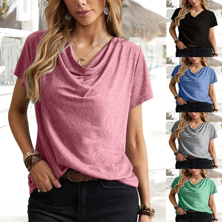 Summer Women Casual Solid Color Fashion Short-Sleeved Blouse Bell Sleeve Blouse
