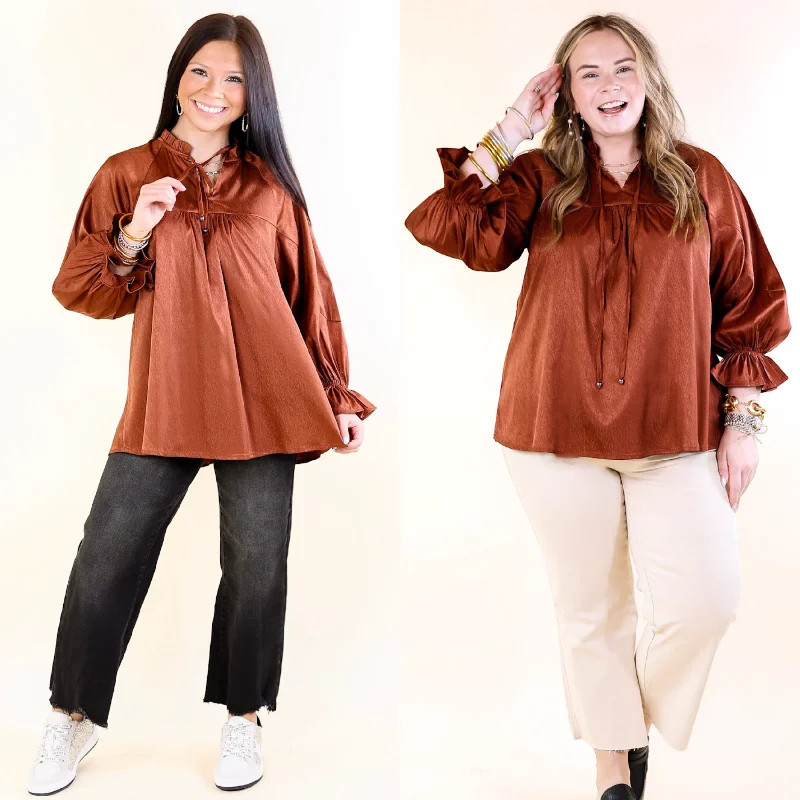 Sunset Situation Front Tie Keyhole Blouse in Rust Orange Chic Sleeveless Blouse