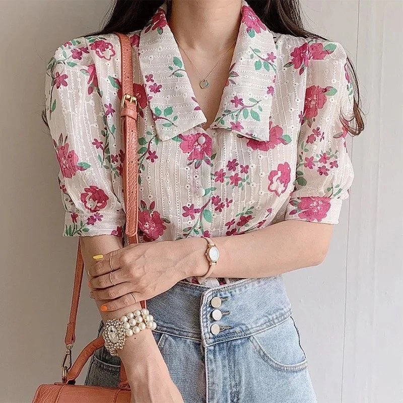 Susan Floral Blouse Feminine Satin Blouse