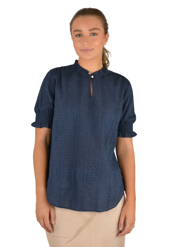 Thomas Cook Ladies Fleur  Ruffle Collar  Short Sleeve Blouse - T2S2133058 - ON SALE Sheer Sleeve Blouse