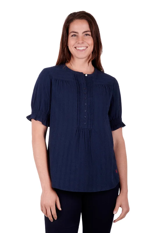 Thomas Cook Ladies Kaylie S/S Blouse - Navy - T3S2136097- On Sale Pleated Collar Blouse Thomas Cook Ladies Kaylie S/S Blouse - Navy - T3S2136097- On Sale Pleated Collar Blouse