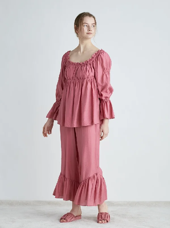 Tulip Frilled Hem Women's Smocked Blouse Romantic Lace Blouse