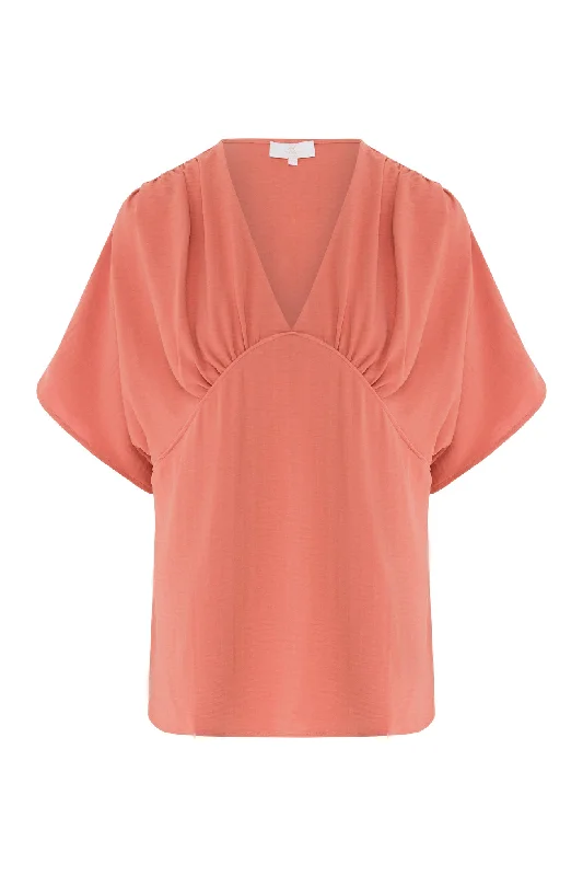 V-neck tunic blouse with kimono sleeves Double Button Blouse