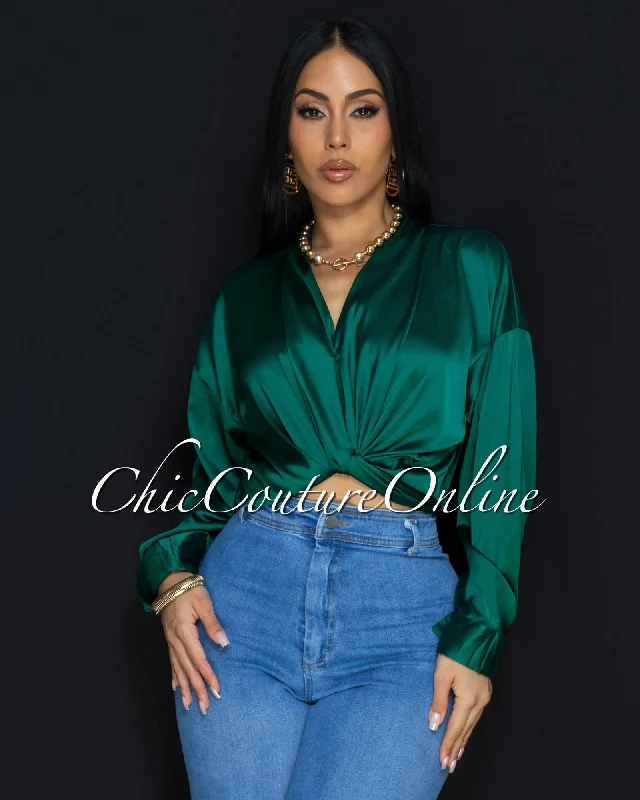 Westerly Hunter Green Silky Blouse Double Button Blouse