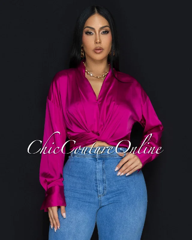 Westerly Magenta Silky Blouse Romantic Lace Blouse