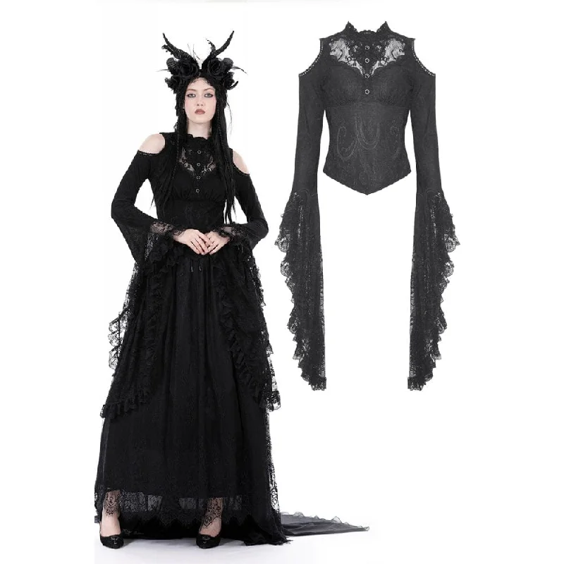 Women's Gothic Off Shoulder Lace Flared Sleeved Blouse Playful Puff Blouse