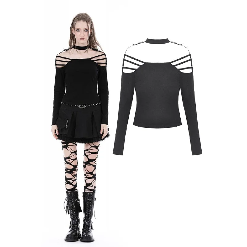 Women's Punk Off Shoulder Buckle Blouse Relaxed Fit Blouse